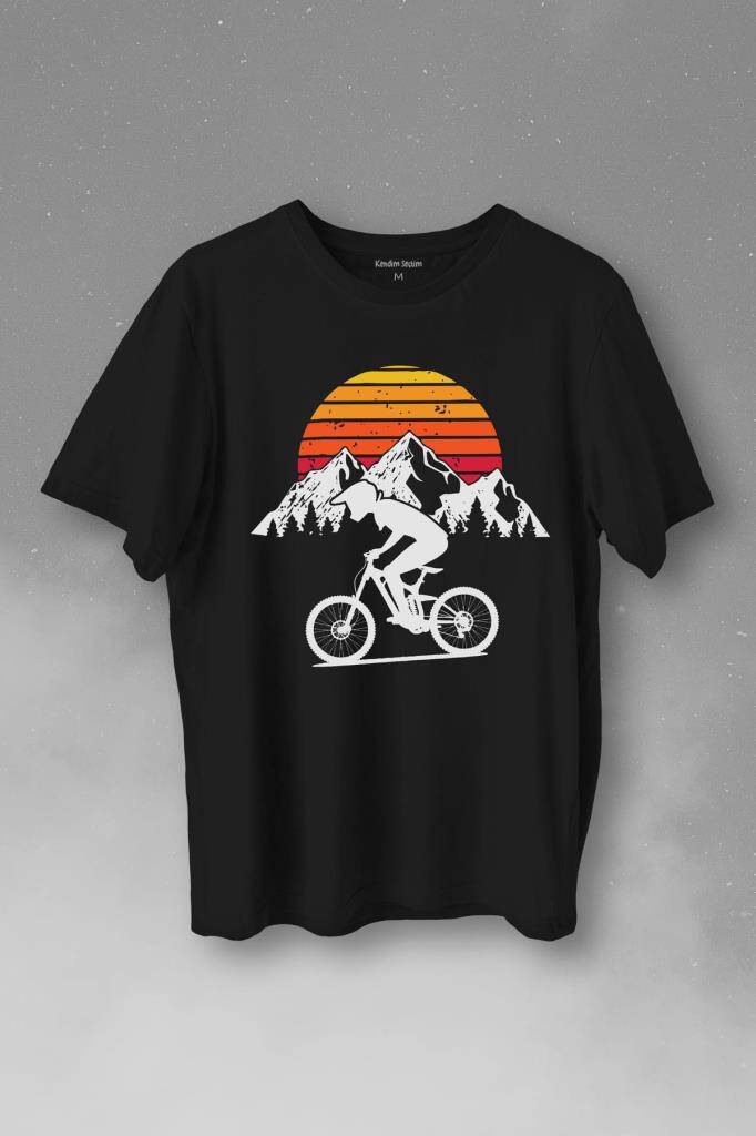 Bisiklet Doğa Gezi Turu Outdoor Travel Retro Baskılı Tişört Unisex T-Shirt - 1