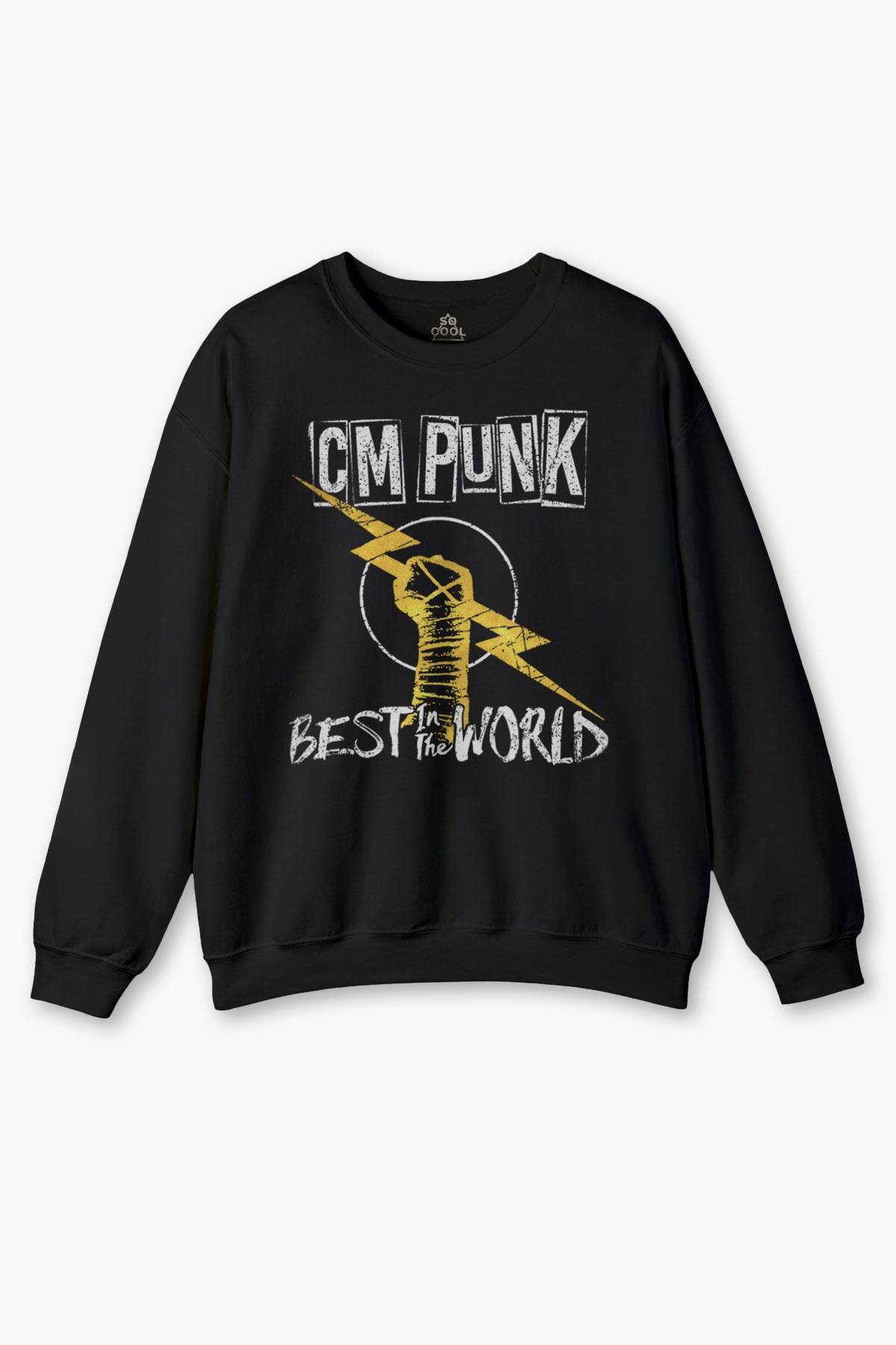 Bisiklet Yaka Sweatshirt Best In The World CM Punk Karma Dövüş Gym Spor Siyah Baskılı Sweat