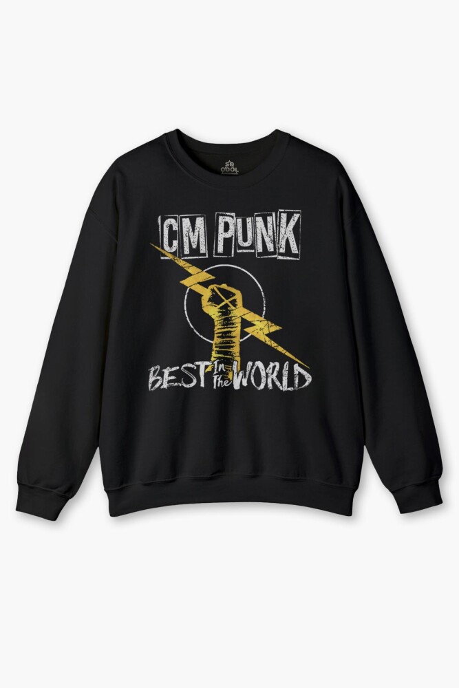 Bisiklet Yaka Sweatshirt Best In The World CM Punk Karma Dövüş Gym Spor Siyah Baskılı Sweat - So Cool