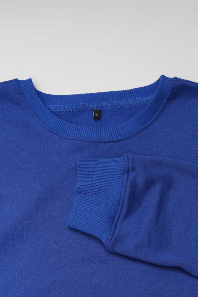 Bisiklet Yaka Sweatshirt France Paris Fransa Baskılı Mavi Sweat Yumuşak Sweat - 3