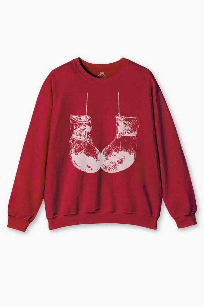 Bisiklet Yaka Sweatshirt Muhammed Ali Clay Boks Eldiveni Baskılı Sweet Erkek - 1