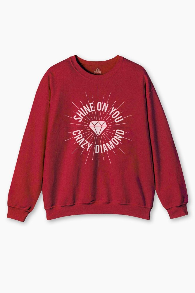 Bisiklet Yaka Sweatshirt Shine On You Crazy Diamond Pink Floyd Baskılı Sweat - So Cool