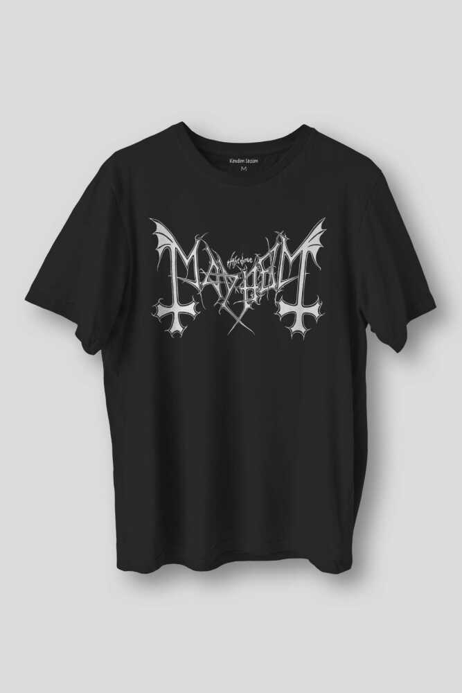 Black Metal Mayhem Tişört Music Rock Baskılı Unisex Regular Fit Pamuklu T-shirt