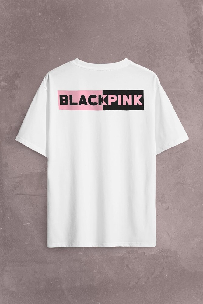 Black Pink BlackPink Logo Sırt Ön Baskılı Oversize Tişört Unisex T-Shirt - 2