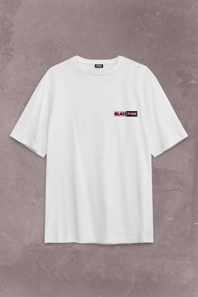 Black Pink BlackPink Logo Sırt Ön Baskılı Oversize Tişört Unisex T-Shirt - 1