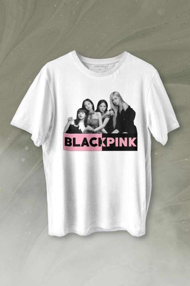 Black Pink Grubu Karakterleri Sanatçıları Baskılı Tişört Unisex T-shirt - 1