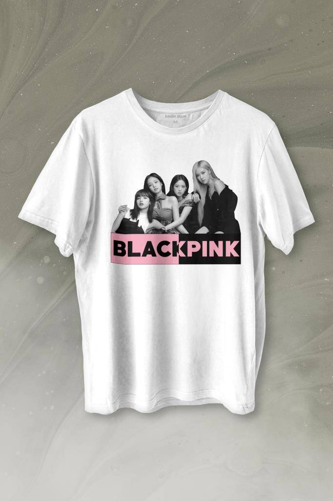 Black Pink Grubu Karakterleri Sanatçıları Baskılı Tişört Unisex T-shirt - 1