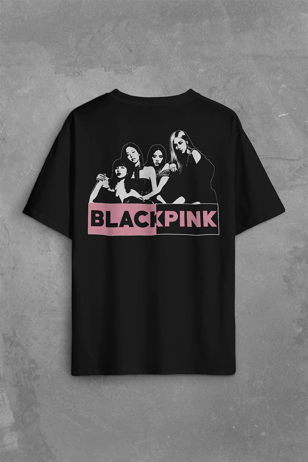 Black Pink Grubu Karakterleri Sanatçıları Sırt Ön Baskılı Oversize Tişört Unisex T-Shirt - 1
