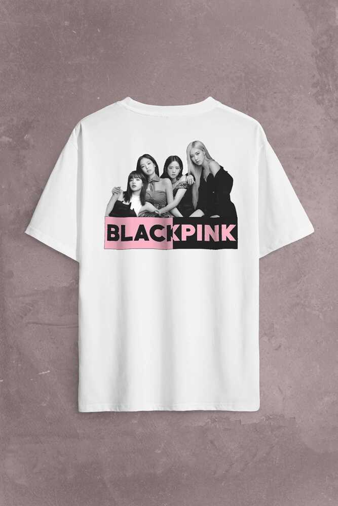 Black Pink Grubu Karakterleri Sanatçıları Sırt Ön Baskılı Oversize Tişört Unisex T-Shirt - 1