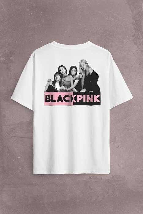 Black Pink Grubu Karakterleri Sanatçıları Sırt Ön Baskılı Oversize Tişört Unisex T-Shirt - 1