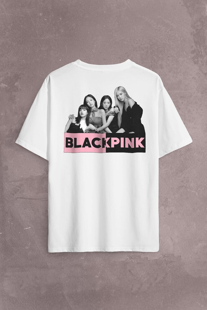 Black Pink Grubu Karakterleri Sanatçıları Sırt Ön Baskılı Oversize Tişört Unisex T-Shirt - 1