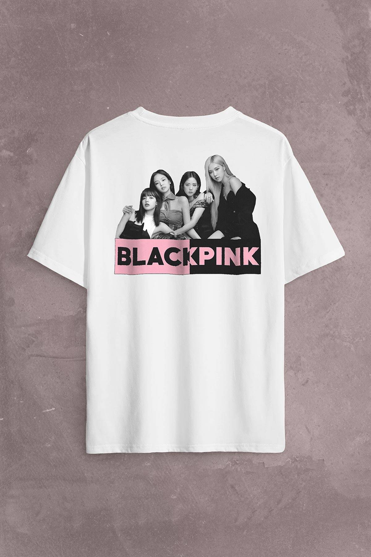 Black Pink Grubu Karakterleri Sanatçıları Sırt Ön Baskılı Oversize Tişört Unisex T-Shirt - 1