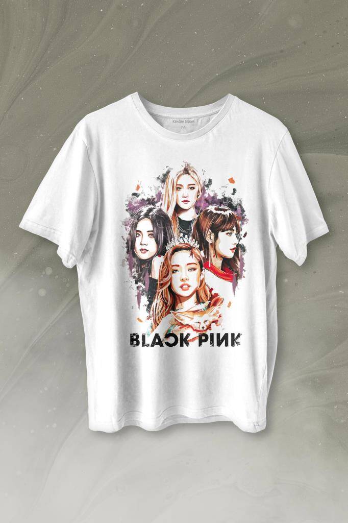 Black Pink Kızları Jennie Rose Lisa Jisoo Baskılı Tişört Unisex T-shirt - 1
