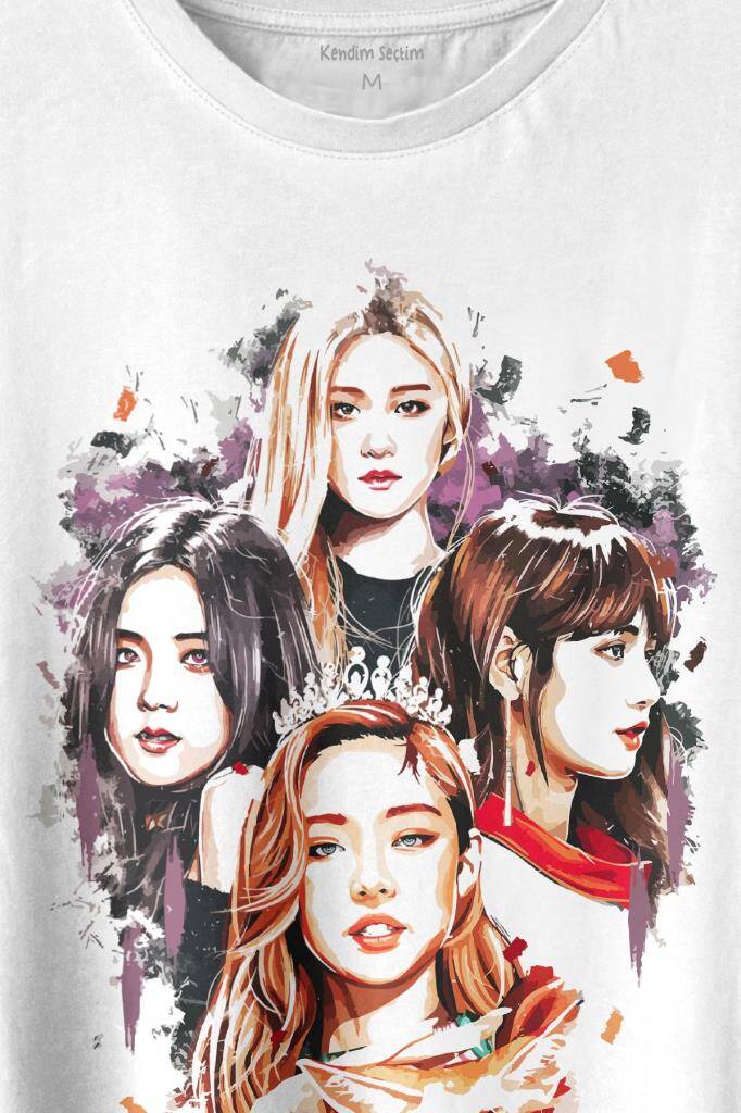 Black Pink Kızları Jennie Rose Lisa Jisoo Baskılı Tişört Unisex T-shirt - 2