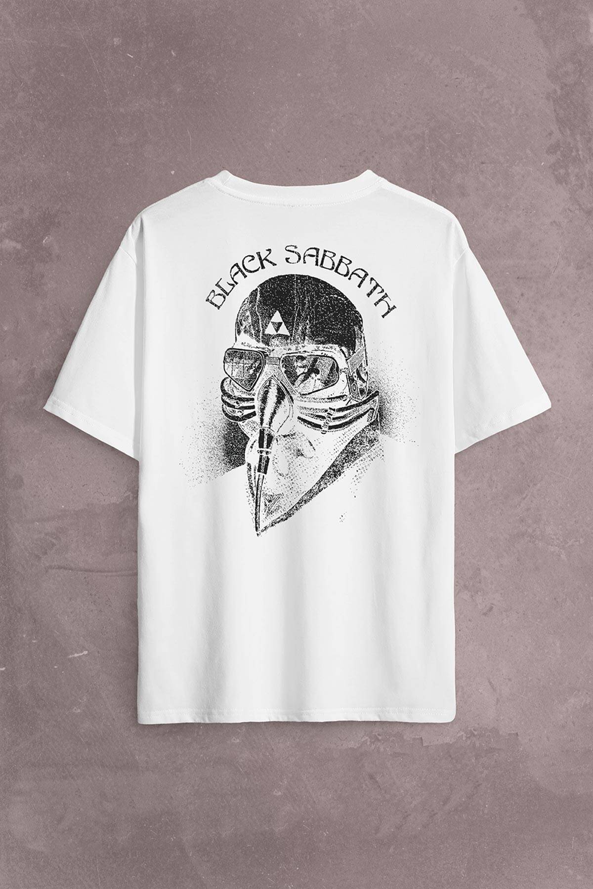 Black Sabbath Rock Heavy Metal Arc Reactor Sırt Ön Baskılı Oversize Tişört Unisex T-Shirt (1)