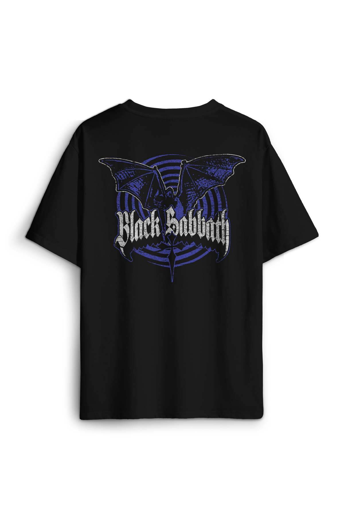 Black Sabbath Rock Müzik Ozzy Metal Music Yarasa Sırt Ön Baskılı Oversize Tişört Unisex T-Shirt - 1