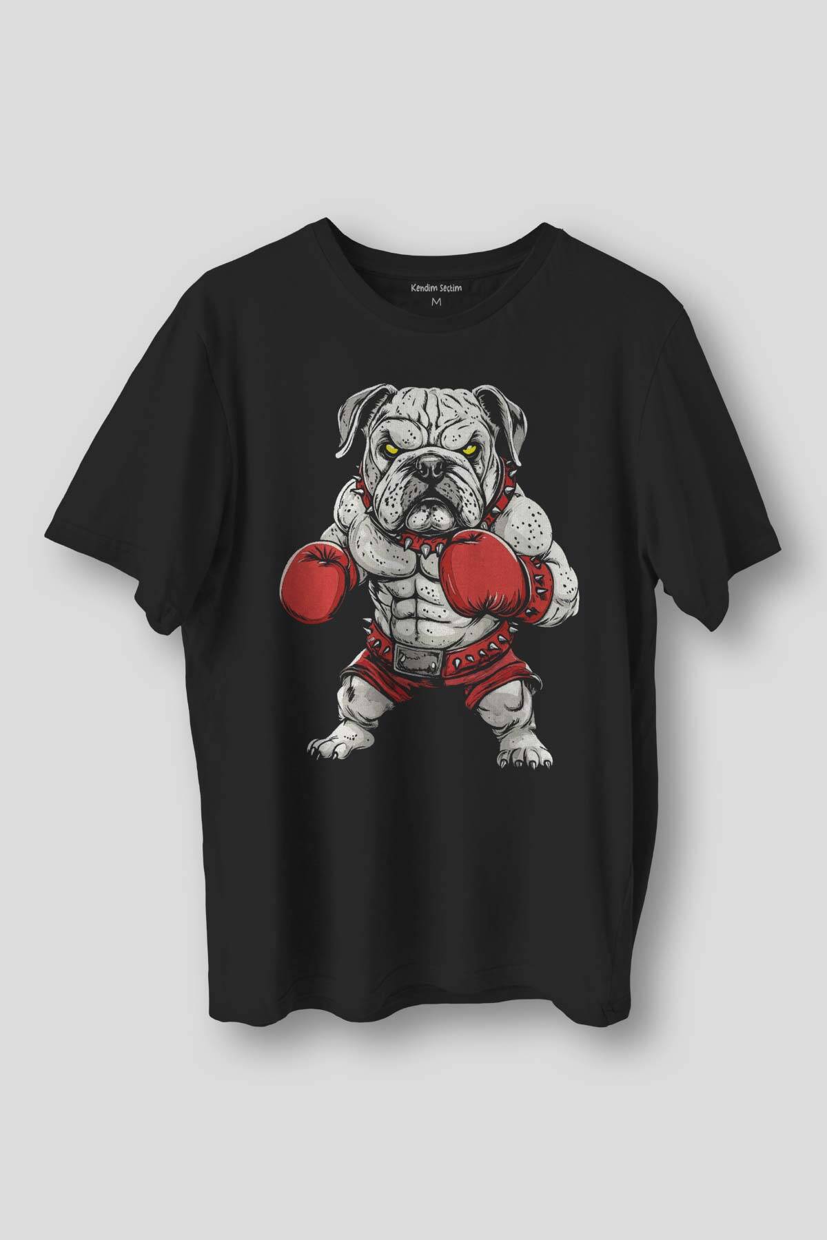 Boks Eldivenli Bulldog Boxing Gym Spor Baskılı Siyah Regular Fit Tişört - 1