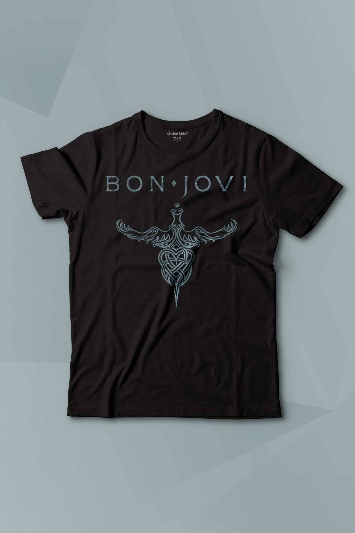Bon Jovi Rock Music Gitar Müzik Baskılı Çocuk Tişört Kısa Kollu - 1