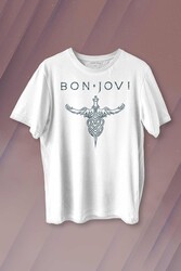 Bon Jovi Rock Music Gitar Müzik Kısa Kollu Baskılı Tişört Unisex T-shirt - 1