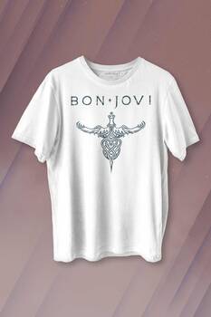 Bon Jovi Rock Music Gitar Müzik Kısa Kollu Baskılı Tişört Unisex T-shirt - 1
