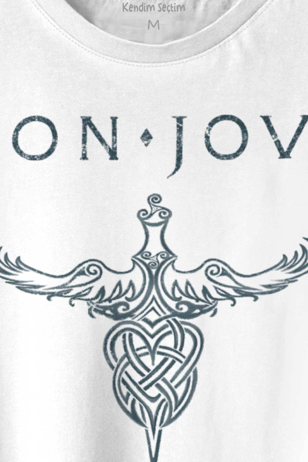 Bon Jovi Rock Music Gitar Müzik Kısa Kollu Baskılı Tişört Unisex T-shirt - 2