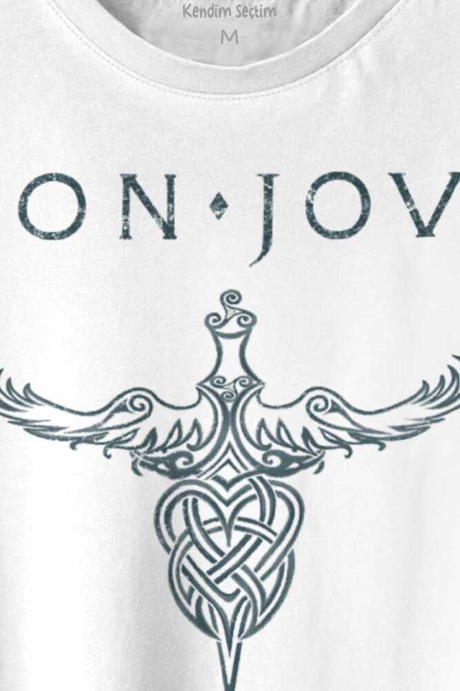 Bon Jovi Rock Music Gitar Müzik Kısa Kollu Baskılı Tişört Unisex T-shirt (1)