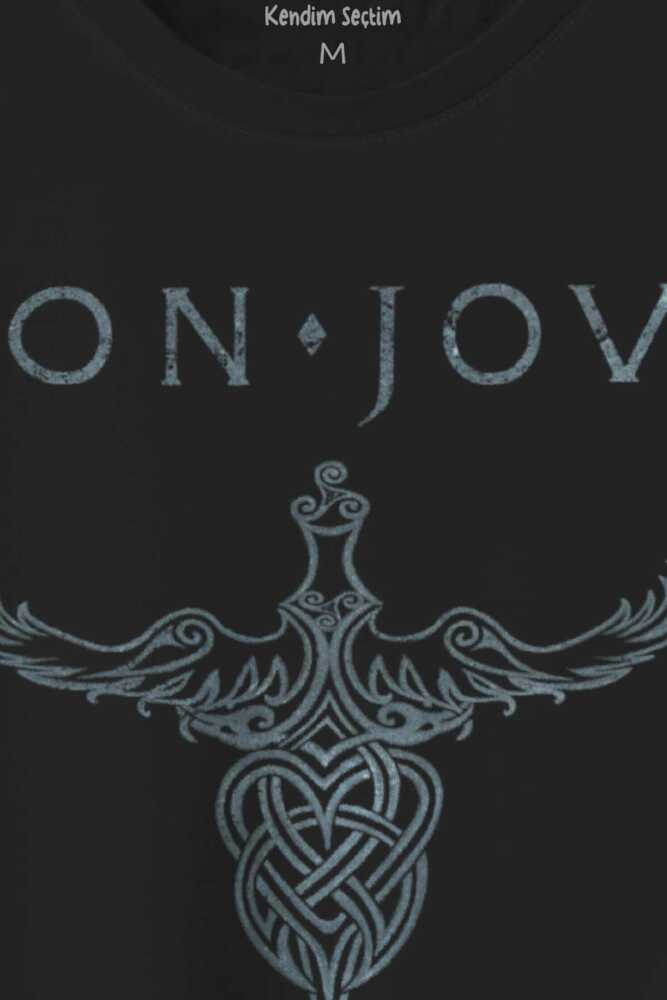 Bon Jovi Rock Music Gitar Müzik Kısa Kollu Baskılı Tişört Unisex T-shirt (1)