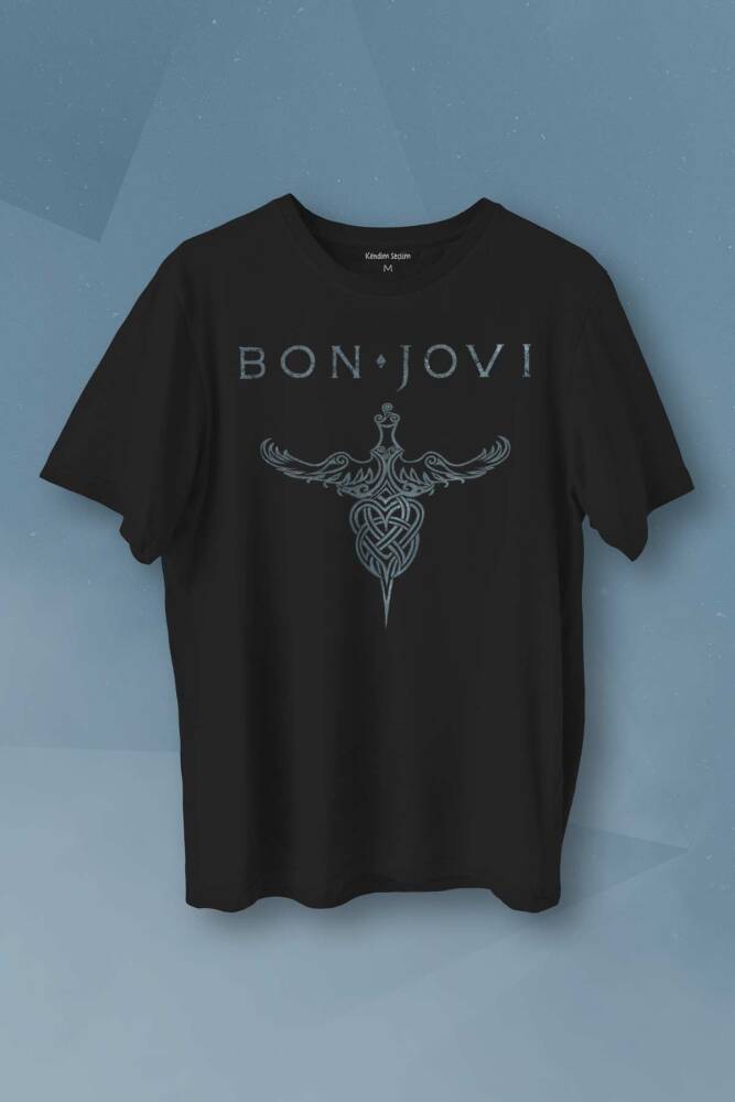 Bon Jovi Rock Music Gitar Müzik Kısa Kollu Baskılı Tişört Unisex T-shirt - 1