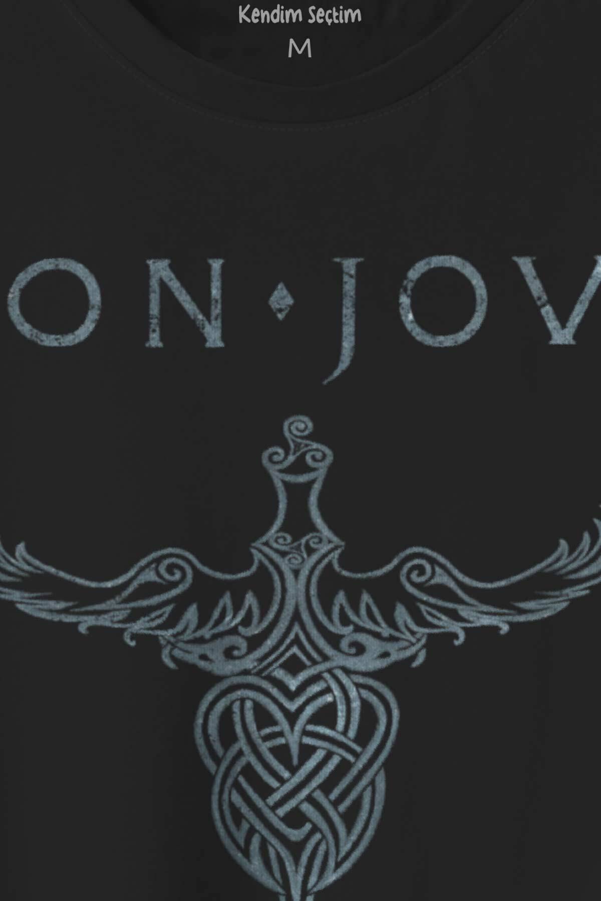 Bon Jovi Rock Music Gitar Müzik Kısa Kollu Baskılı Tişört Unisex T-shirt - 2