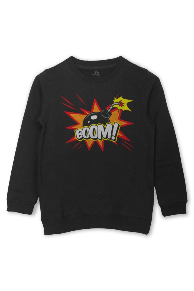 Boom Bomba Eğlenceli Funny El Bombası Baskılı Çocuk Sweatshirt Siyah Sweat - So Cool