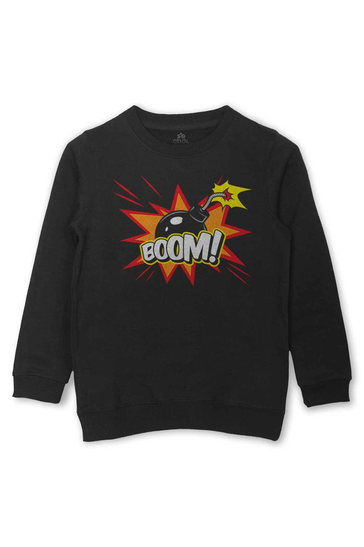 Boom Bomba Eğlenceli Funny El Bombası Baskılı Çocuk Sweatshirt Siyah Sweat - 1