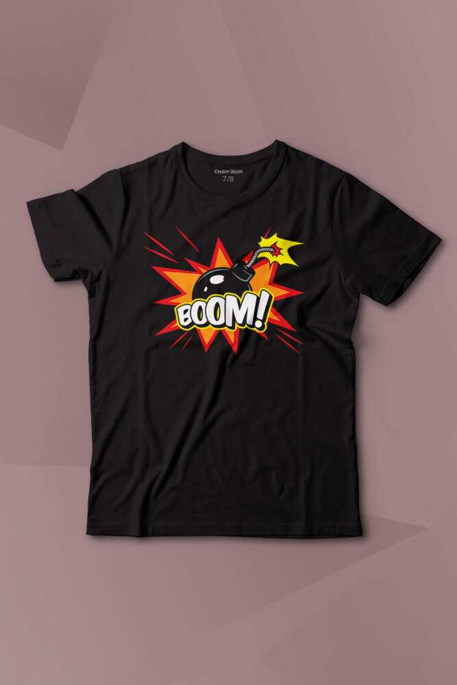 Boom Bomba Eğlenceli Funny El Bombası Baskılı Çocuk Tişört Kısa Kollu - 1