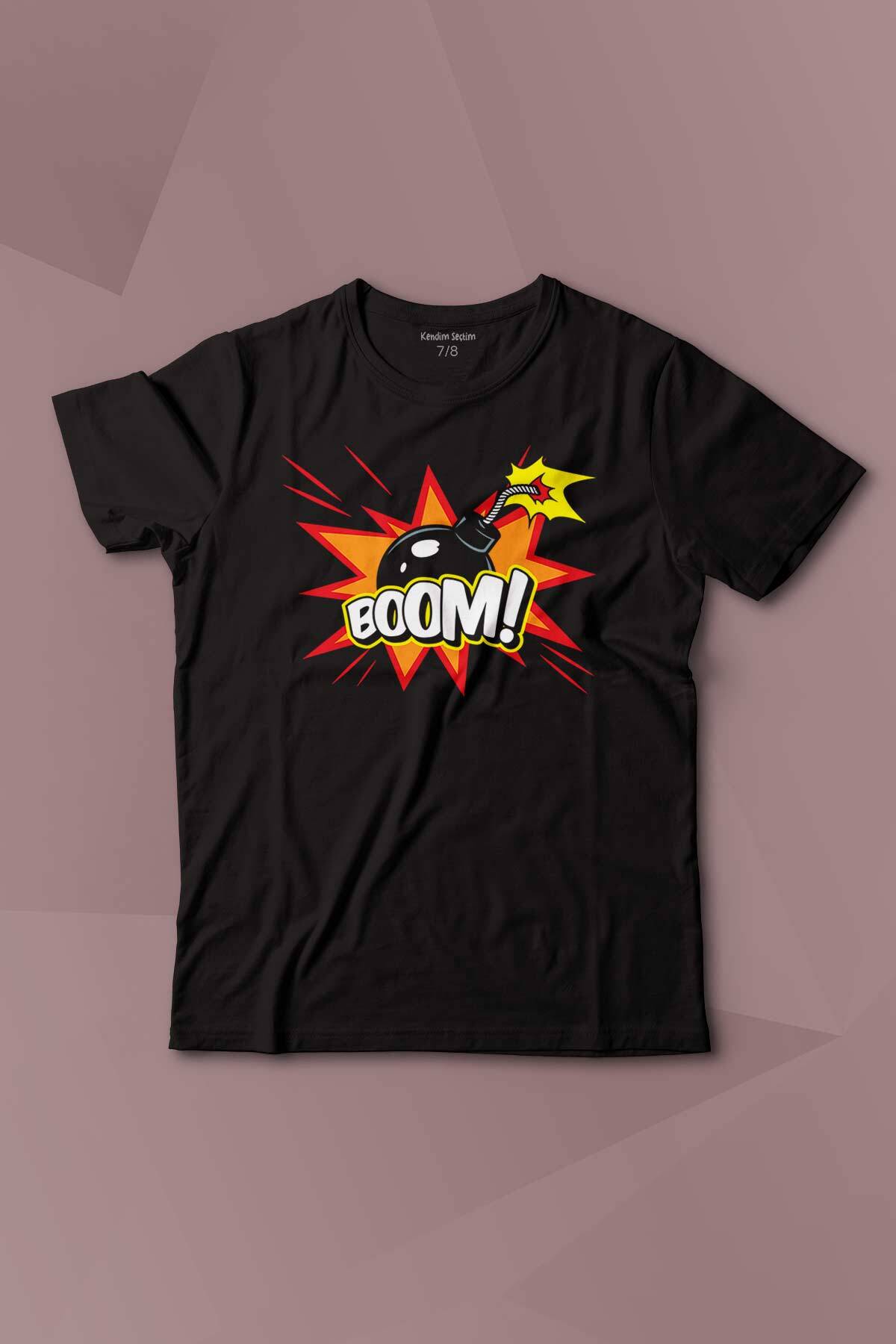 Boom Bomba Eğlenceli Funny El Bombası Baskılı Çocuk Tişört Kısa Kollu