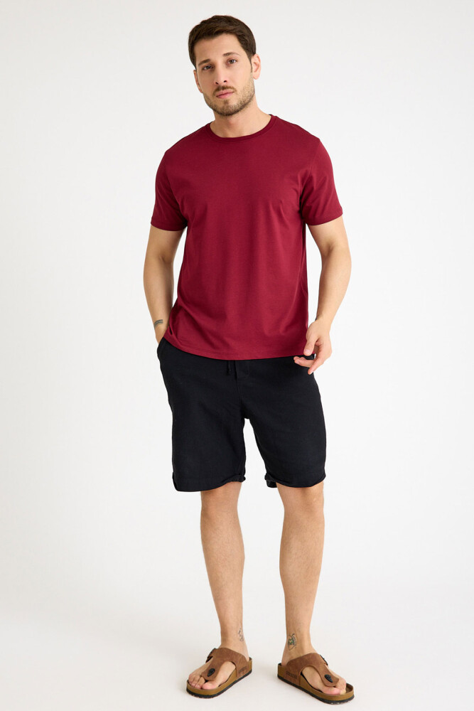 Bordo Tişört Basic Erkek Regular Loose Fit Pamuklu T-shirt Kısa Kollu - 3