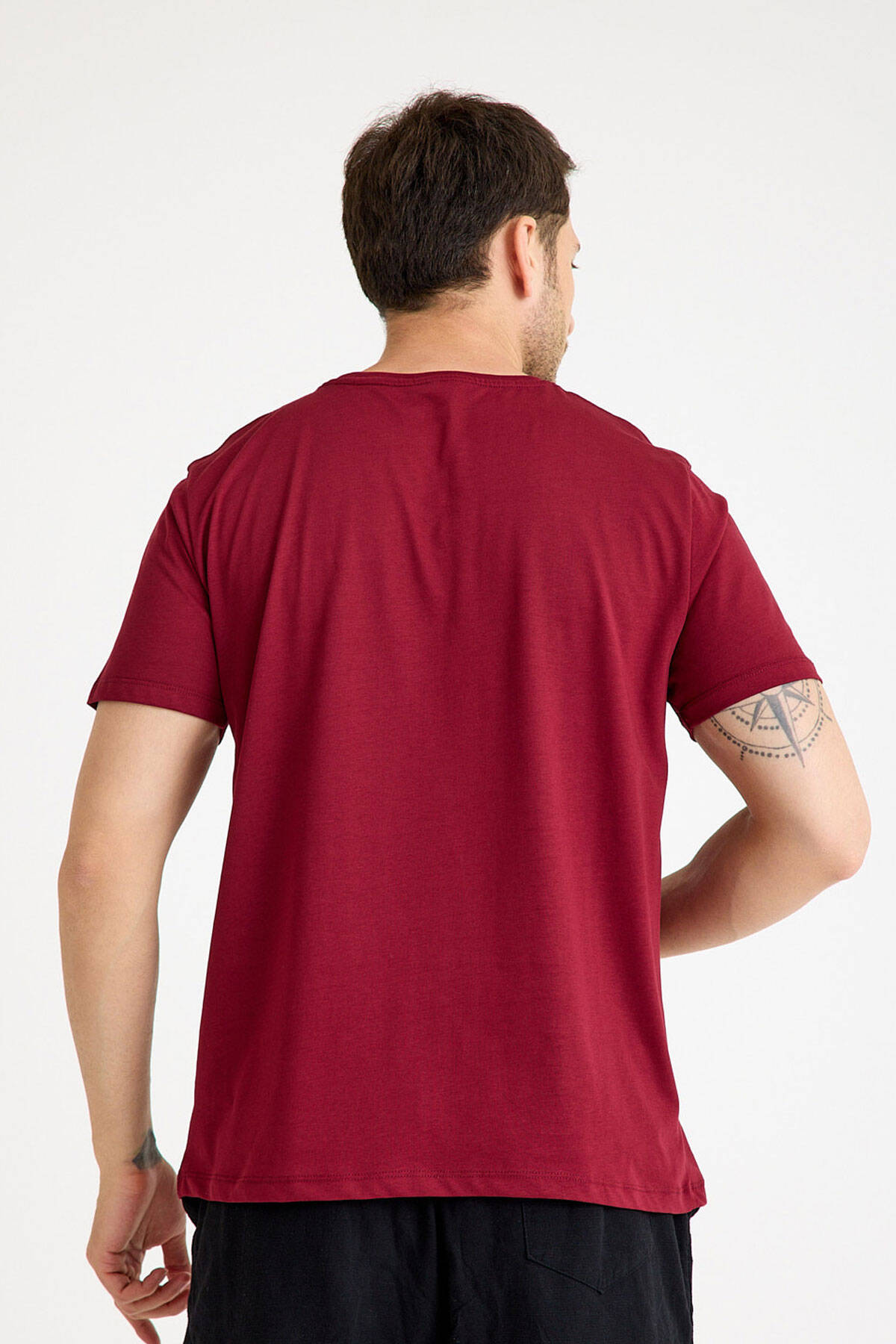 Bordo Tişört Basic Erkek Regular Loose Fit Pamuklu T-shirt Kısa Kollu - 4