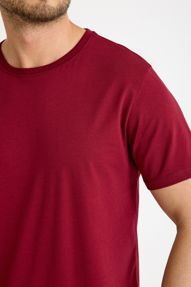 Bordo Tişört Basic Erkek Regular Loose Fit Pamuklu T-shirt Kısa Kollu - 7