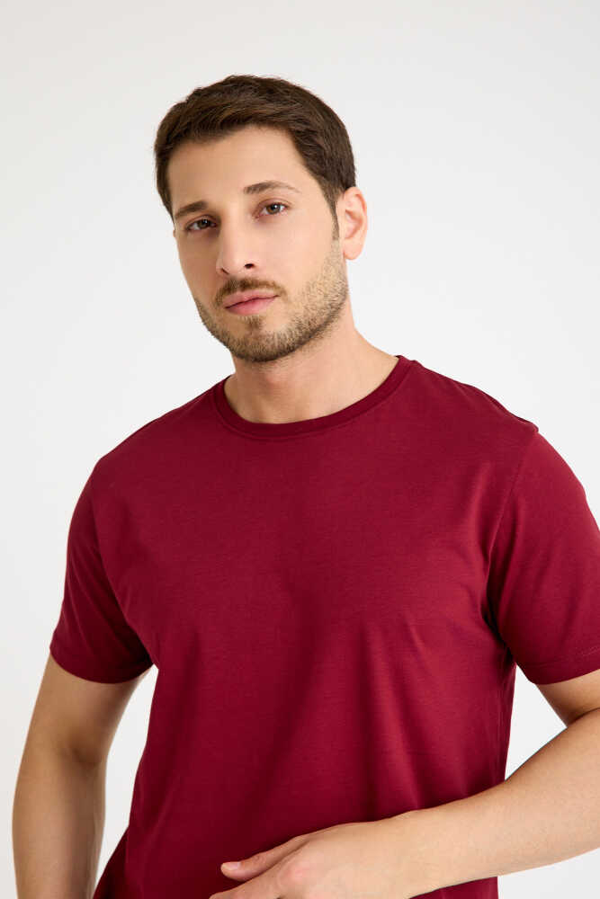 Bordo Tişört Basic Erkek Regular Loose Fit Pamuklu T-shirt Kısa Kollu (1)