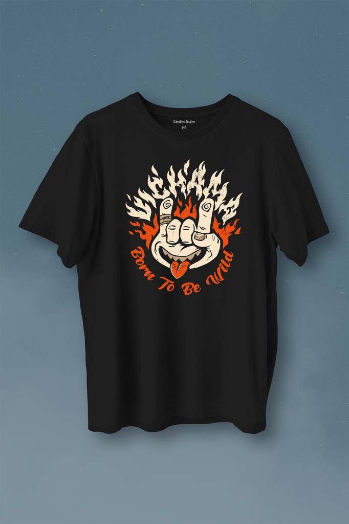 Born To Be Wild Rock And Roll Music Müzik Baskılı Tişört Unisex T-Shirt - 1