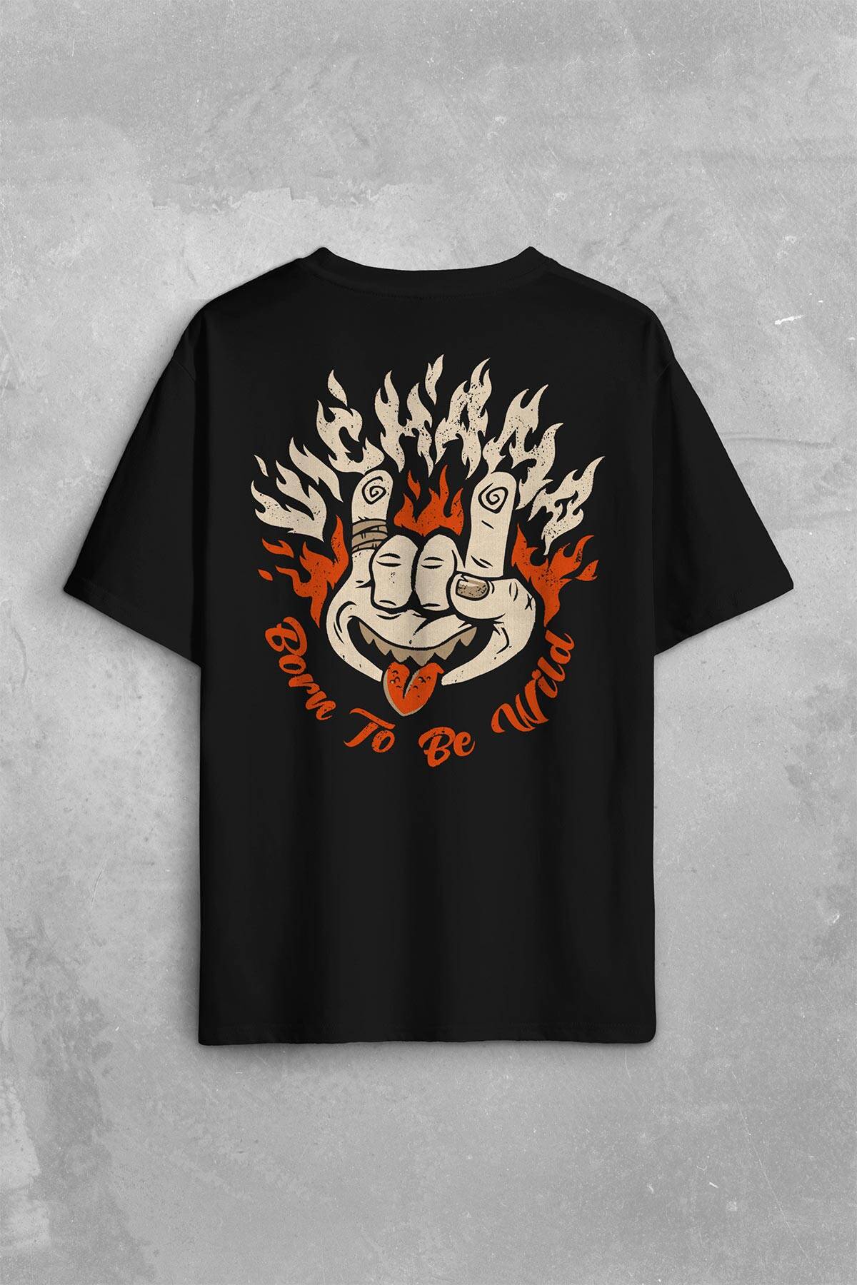 Born To Be Wild Rock And Roll Music Müzik Sırt Ön Baskılı Oversize Tişört Unisex T-Shirt - 1