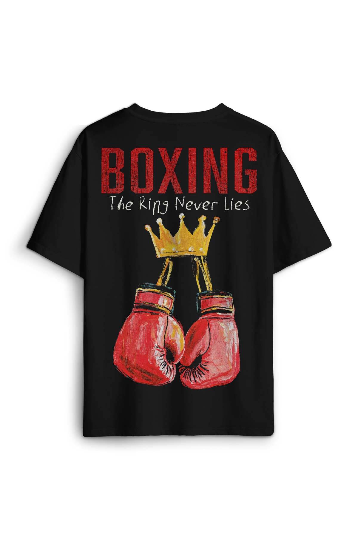 Boxing The Ring Boks Box Spor Gym Tyson Muhammed Ali Baskılı Oversize T-shirt Siyah Unisex Tişört - 1