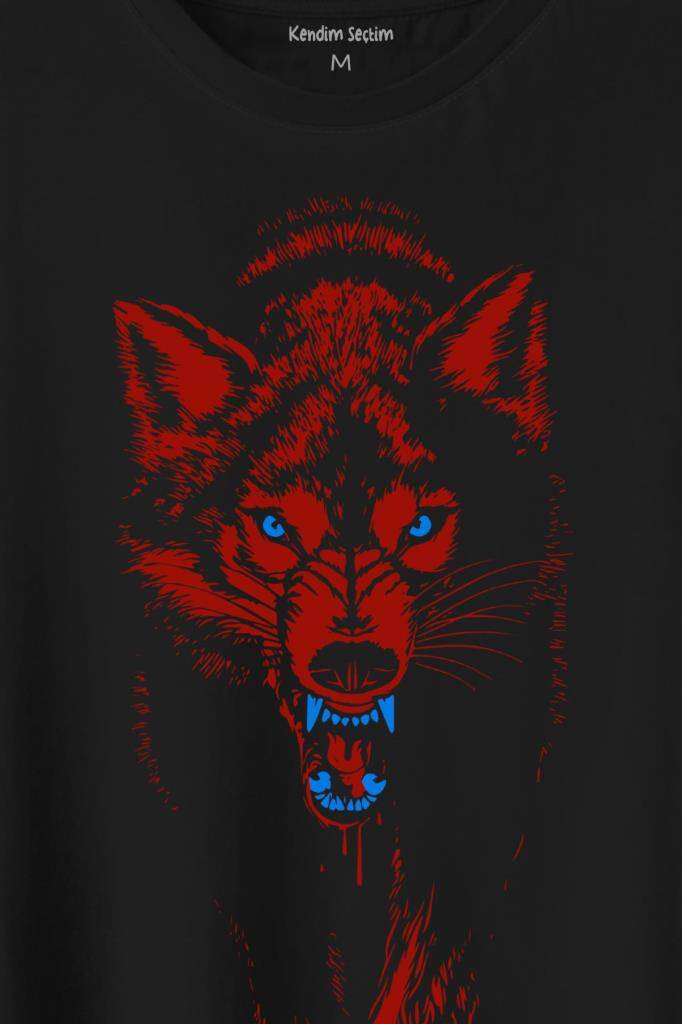 Bozkurt Kurt Kafası Wolf Bordo Mavi Trabzon Baskılı Tişört Unisex T-Shirt (1)