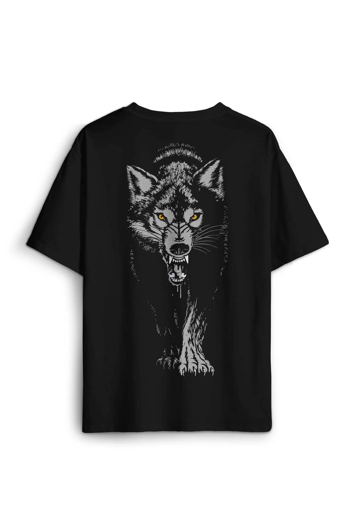 Bozkurt Kurt Kafası Wolf Gri Bozkurt Sırt Ön Baskılı Oversize Tişört Unisex T-Shirt - 1