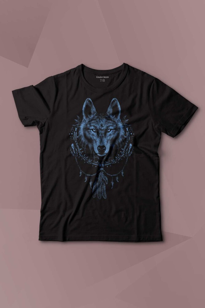 Bozkurt Kurt Kafası Wolf Mavi Baskılı Çocuk Tişört Kısa Kollu - KENDİM SEÇTİM