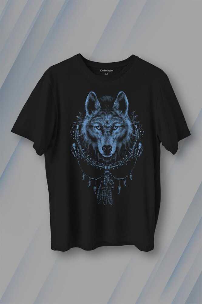 Bozkurt Kurt Kafası Wolf Mavi Baskılı Tişört Unisex T-Shirt - 1