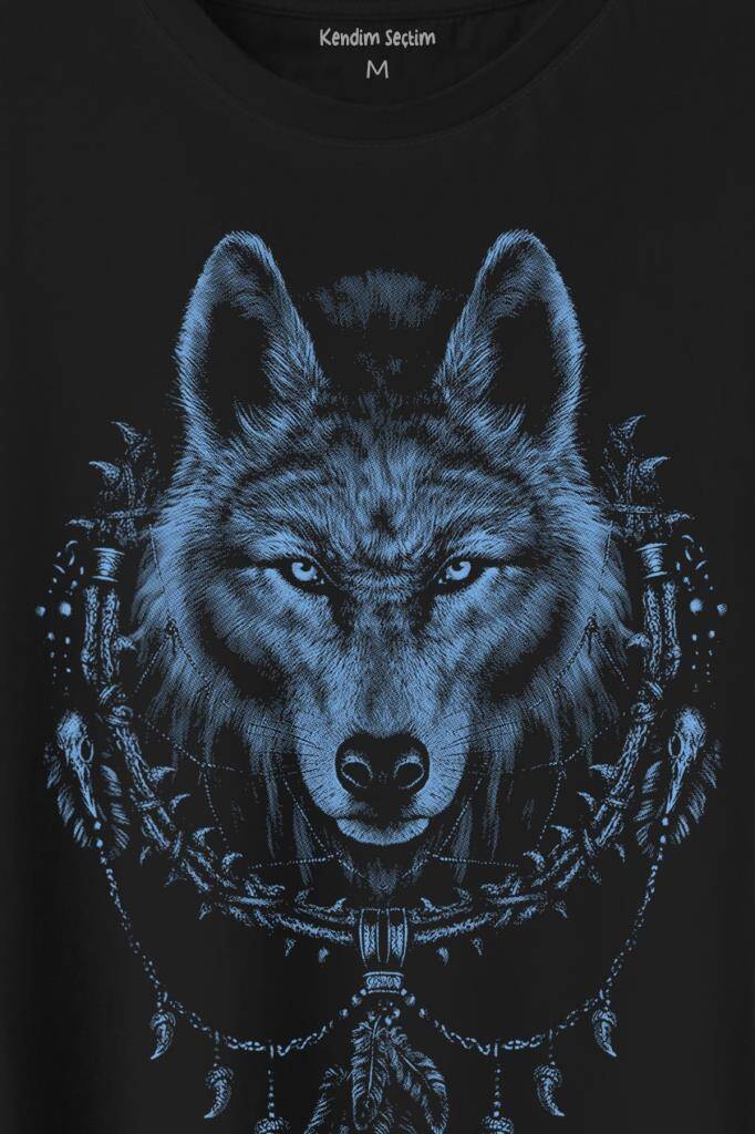 Bozkurt Kurt Kafası Wolf Mavi Baskılı Tişört Unisex T-Shirt (1)