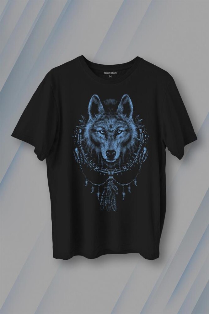 Bozkurt Kurt Kafası Wolf Mavi Baskılı Tişört Unisex T-Shirt - KENDİM SEÇTİM