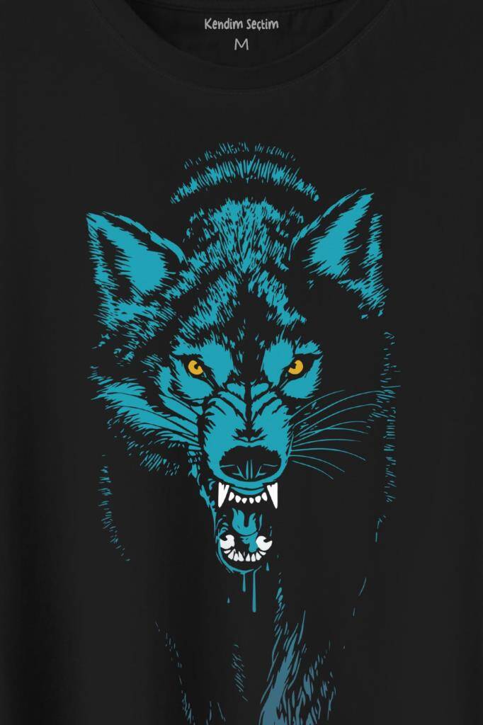 Bozkurt Kurt Kafası Wolf Mavi Bozkurt Baskılı Tişört Unisex T-Shirt (1)