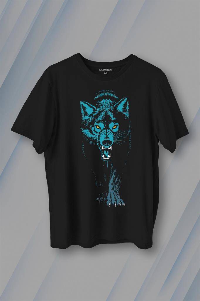 Bozkurt Kurt Kafası Wolf Mavi Bozkurt Baskılı Tişört Unisex T-Shirt - 1
