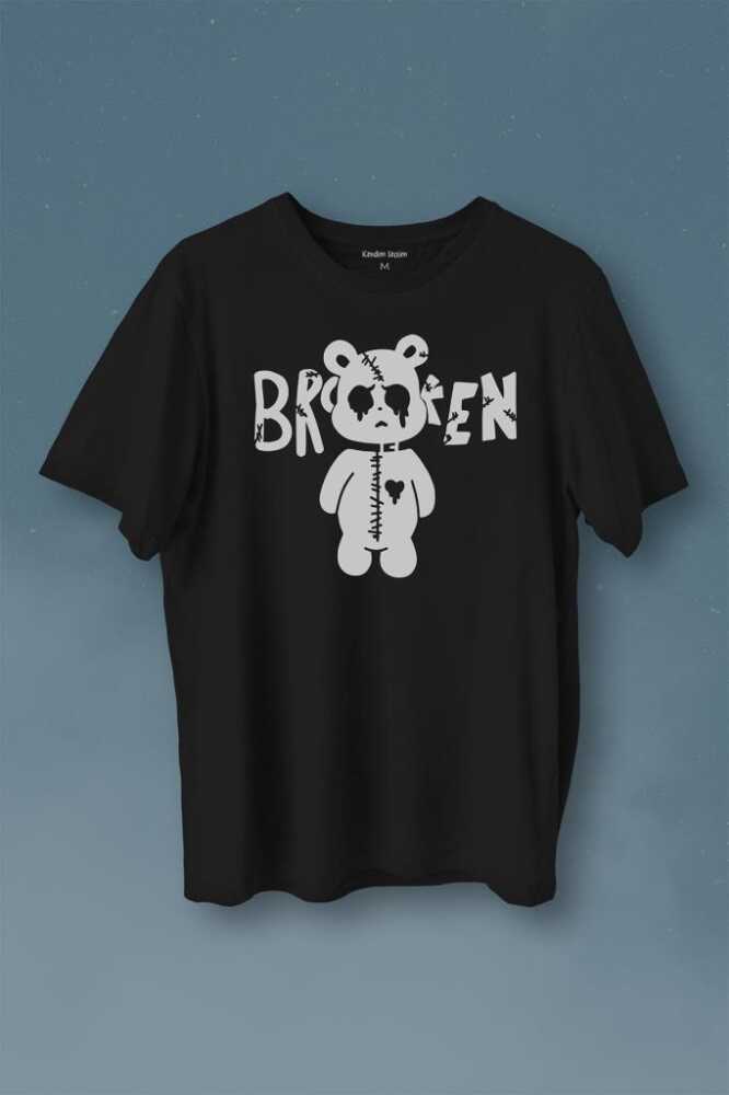 Broken Bear Mutsuz Ayıcık Baskılı Tişört Unisex T-Shirt - 1
