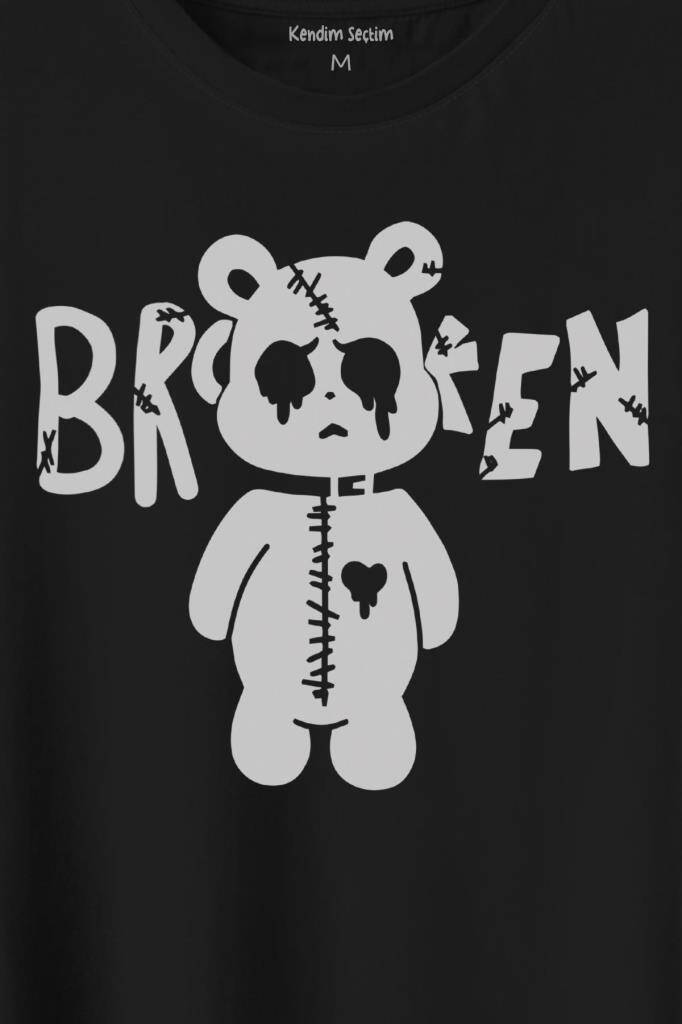 Broken Bear Mutsuz Ayıcık Baskılı Tişört Unisex T-Shirt (1)